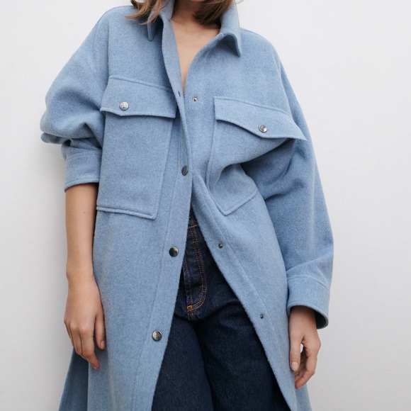 Zara Light Blue Pea Coat NWOT - Picture 10 of 11